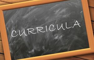Schultafel mit dem Wort "Curricula" darauf geschrieben